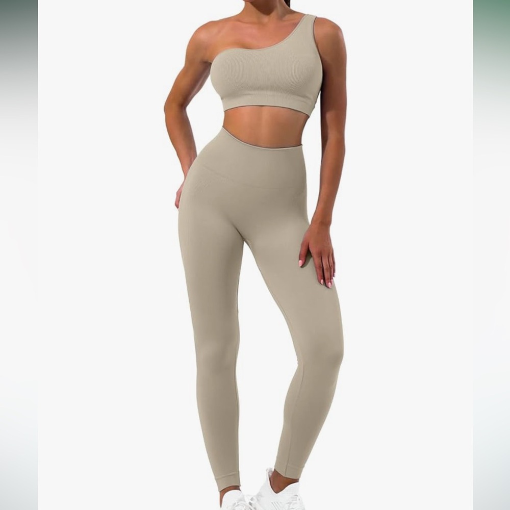 SPORTNEER | ONE SHOULDER CHOCOLATE BROWN WOMEN’S ACTIVE SET | SIZE SMALL